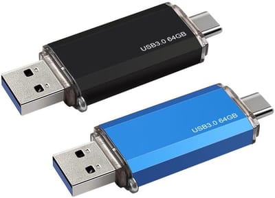 Dubbele USB Stick - Geheugenstick - Bestanden Overzetten - Dubbele Poort - 2x 64 GB - Zwart Blauw