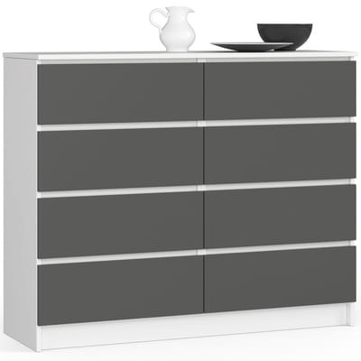 Ladekast K120 met 8 Lades / AKORD Furniture Factory / Wit - Grafietgrijs / 120 x 99 x 40 cm
