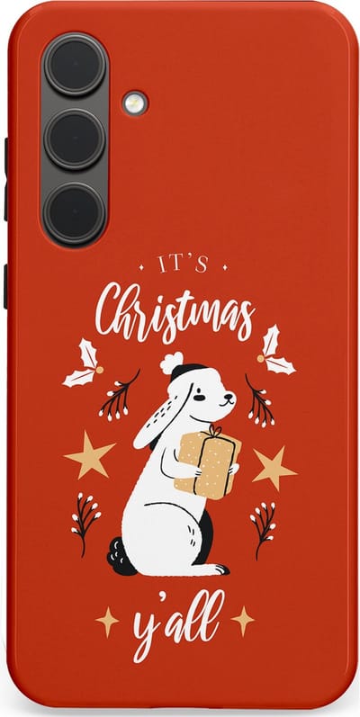 Casetastic hoesje geschikt voor Samsung Galaxy S24 Plus - Dubbellaagse bescherming - Kerst Konijntje Flappie - Fashion Case - Terracotta