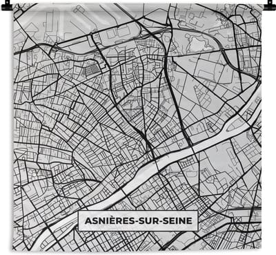 Wandkleed - Wanddoek - Frankrijk - Asnières-sur-Seine - Stadskaart - Plattegrond - Kaart - 180x180 cm - Wandtapijt