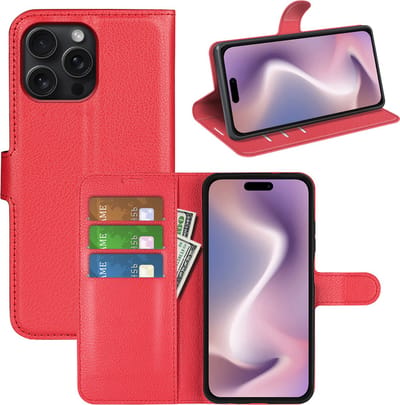 MobyDefend Hoesje - Geschikt voor iPhone 16 Pro - Kunstleren Wallet Book Case (Sluiting Voorkant) - Rood