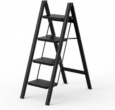 Inklapbare trapladder - Huishoudtrap opstap - Veilig klussen - Brede antislip treden - 4-stappen model