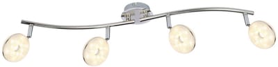 LED spot strip 4 spots plafondlamp draaibaar modern, chroom glazen kristallen, 4x 6W 475Lm warm wit, LxH 70x18,5 cm
