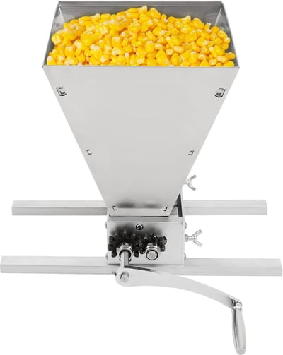 Graanmolen - Moutmolen Vlokkenknijper - Zelf Brouwen Thuis - Verstelbare Rolafstand - 4 Liter Capaciteit - Zilver