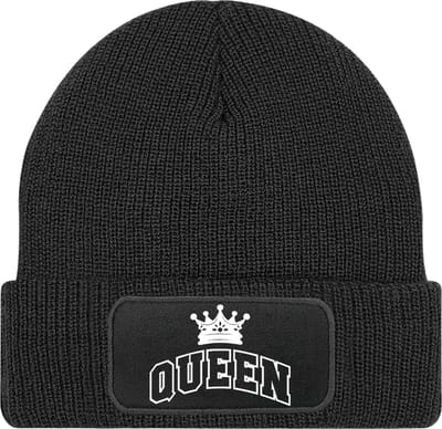 Muts dames - cadeau vriendin - zwart - heerlijk warm - Tekst Wit - Queen