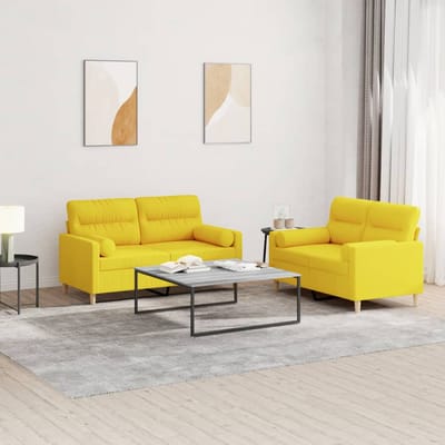 vidaXL - 2-delige - Loungeset - met - kussens - stof - lichtgeel