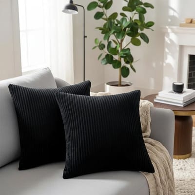 REFTTENW Kussenhoes 45X45 - Set Van 2 Kussenhoesjes - Ribstof Kussenhoes - Antistatische Kussensloops - Kussens Woonkamer - Met Rits - Zonder Binnenkussen - Zwart