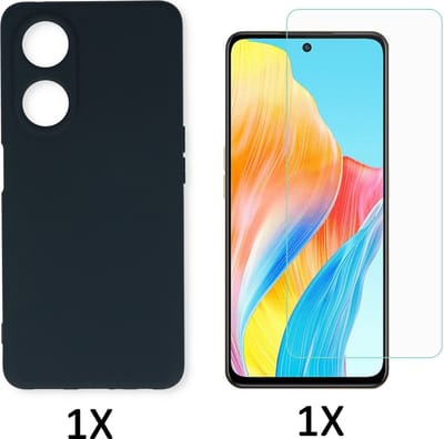 Casemania Hoesje Geschikt voor Oppo Reno 8T 4G Blauw & Glazen Screenprotector - Siliconen Back Cover
