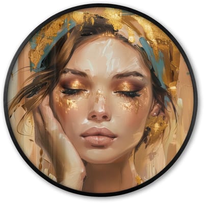 Poster in lijst Rond - Fotolijst 60x60 cm - Posters - Vrouwen - Portret - Luxe - Goud - Ronde posterlijst zwart - Decoratie - Wanddecoratie woonkamer - Muurdecoratie slaapkamer