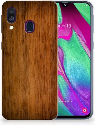 Samsung Galaxy A40 Bumper Hoesje Donker Hout