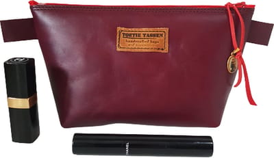 Toetie & Zo - Clutch - Leder - Make-up tasje - Medicijnhoesje - Rood - Donkerrood - Aubergine - Maat S - 21x12x8