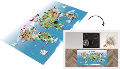 Keukenloper - Loper keuken - Wereldkaart Kinderen - Dieren - Symbool - 120x60 cm - Keukenloper vinyl