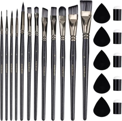 Set van 22 Penselen en Sponsjes voor Schminken - Kwastenset voor Acrylverf, Aquarel, Olieverf, Waterverf, Schmink - Professional Penseelset - Penselen Set voor Cosplay, Festivals, Feestjes, Bodypainting en Knutselprojecten - SOLLBRY®