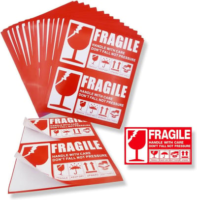Thijox - 120 stuks Waarschuwingsetiketten Breekbaar Fragile Stickers 5x9 cm Rood-Wit Zelfklevend voor Verzenden van Gevoelige Voorwerpen