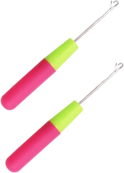 Haaknaald met Plastic Handvat, 2 Stuks Vergrendelbare Haaknaald voor Haarverlenging, DIY Creatieve Projecten en Vlechten