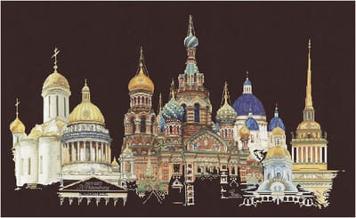 Thea Gouverneur - Borduurpakket met telpatroon - 430.05 - Voorgesorteerde DMC Garens - St. Petersburg - Zwart Aida - 79 cm x 50 cm - DIY Kit