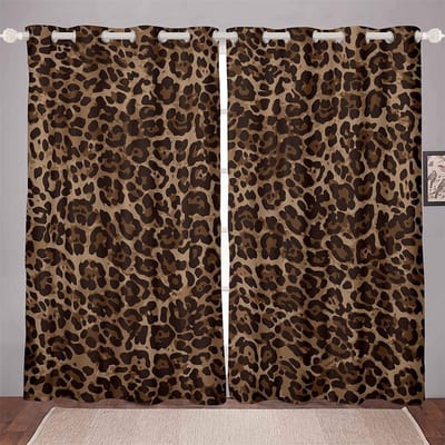 Gordijnen met luipaardprint Mode Dierpatroon Raamgordijnen 2 Panelen Modern Woonkamer Slaapkamer Huisdecoratie 50W60H(CM)X2PCS&Grommet Top
