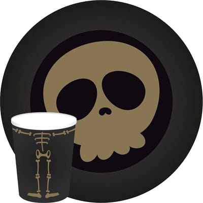 Halloween/horror doodshoofd/schedel servies set - bordjes bekertjes - 32x - zwart - papier