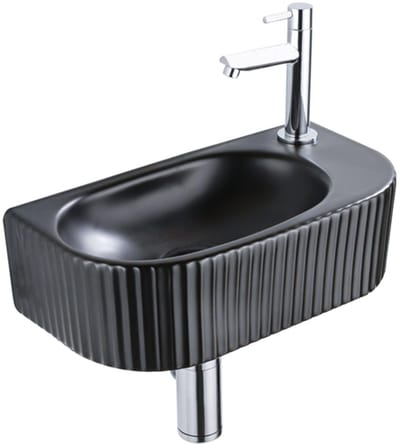 QeramiQ Fuente fonteinset – halfrond – 40x21.5x12 cm – kraangat rechts – chromen kraan – geribbeld