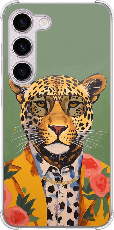 Casimoda® hoesje - Geschikt voor Samsung Galaxy S23 Plus - Luipaard Hipster - Shockproof case - Extra sterk - TPU/polycarbonaat - Groen, Transparant