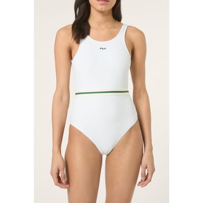 FILA Azzano Striped Elastic Scoop Back Swimsuit Bright White Taglia: XS | Costumi Interi Outlet | Donna | Bianco