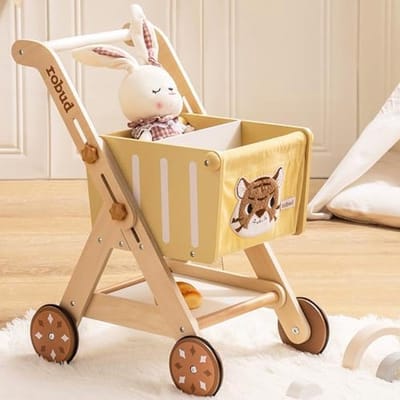 Houten Kinderwagen - Verstelbare Boodschappentrolley voor Peuters en Kinderen
