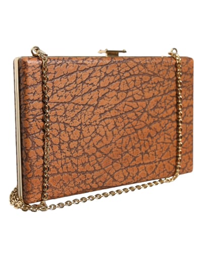 Bruine Lederen Clutch Mini Schoudertas met Gouden Frame