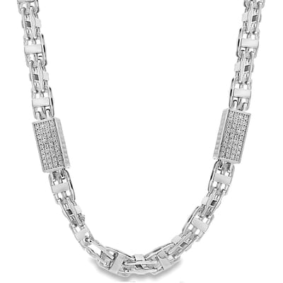 Juwelier Zwartevalk - Zilveren (gerhodineerd) magnum schakel ketting met zirkonia - 25.300/60cm