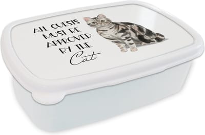 Broodtrommel Wit - Lunchbox - Brooddoos - Spreuken - Quotes - Kat - All guests must be approved by the cat - 18x12x6 cm - Volwassenen