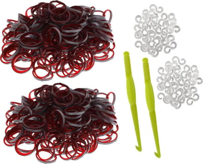 Behave - 600 Loombandjes - Grijs-Rood - Met Weefhaken & S-clips - Latexvrij - Creatief Speelplezier