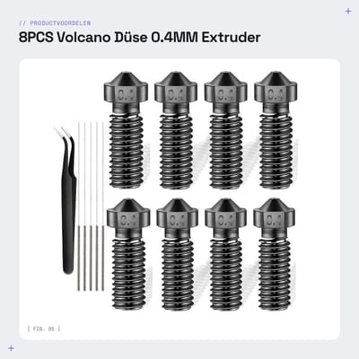 Dailygoods- Düse 8PCS - M6 Druckkopf - 0.4MM - gehärtetem Stahl - voor J-Head Hotend - compatibel met Artillery/Sidewinder 3D-Druckers - 3D-printer Nozzle