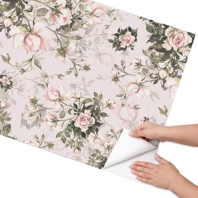 Coloray Meubel Wrap Folie - Roze Meubelfolie - 75x150 cm - Wrapfolie Keuken Vintage bloemen - Decoratiefolie - Klassiek Meubelfolie - Meubel Wrap Folie - Woonkamer decoratie - Bloemen en planten