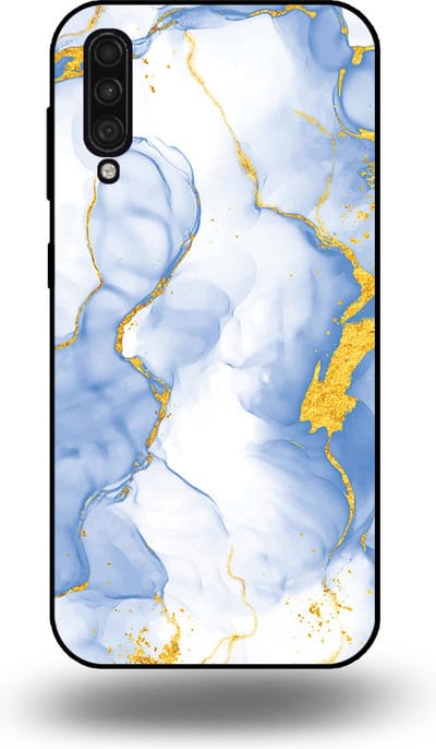 Smartphonica Telefoonhoesje Geschikt voor Samsung Galaxy A50 met Lichtblauw Goud Marmer Opdruk - TPU Backcover Case Lightblue Gold Marble Design geschikt voor Samsung Galaxy A50