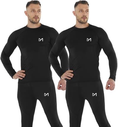 MEETHOO 4 Stuks/2 Sets Thermo-ondergoed Heren ,Thermo kleding set: Ademend & Comfortabel Basislaag | Voor Voetbal, Tennis, Skiën, Hardlopen & Outdooractiviteiten Thermokleding Heren-(A-Zwart+Zwart)-XL