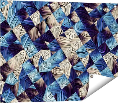 Gards Tuinposter Abstracte Kunst met Blauwe en Gouden Ruiten - 80x60 cm - Tuindoek - Tuindecoratie - Wanddecoratie buiten - Tuinschilderij