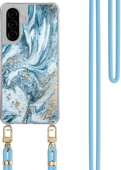 Casimoda® hoesje met lichtblauw koord - Geschikt voor Samsung A56 - Marble Sea - Afneembaar koord - TPU/polycarbonaat - Blauw
