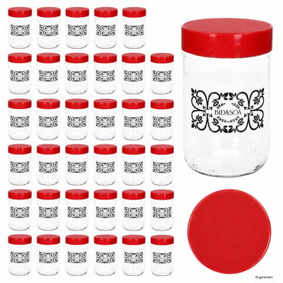 36-delige set bewaarglas IDA met kunststof deksel rood – 24869