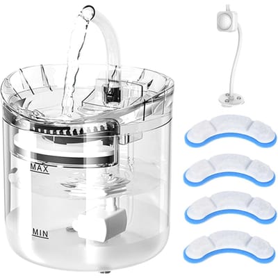 Fontaine d'eau pour chat, distributeur d'eau pour chien, fontaine à boire automatique Super silencieuse de 2L pour animaux de compagnie, 2 eaux EU transparent