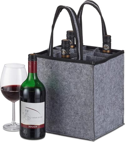 Flessentas voor 9 flessen - Flessendrager wijn bier boodschappentas - HBD 45x24x24 cm - Antraciet