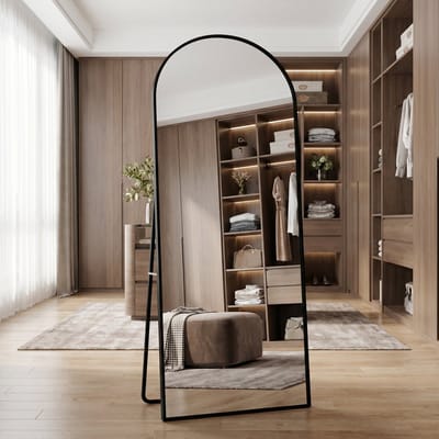 Grote, Gebogen Spiegel, 162x53 cm, Minimalistische Vrijstaande Spiegel, Grote Staande Spiegel, Gebogen en Hangend, Elliptisch, Voor Slaapkamer, Woonkamer, Hal, Zwart (Zwart, 162x53 cm)