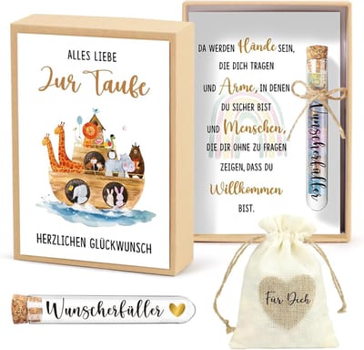 Doopcadeau Geldgeschenk met Jutezakje en Reageerbuisje voor Jongens en Meisjes