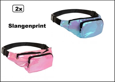 2x Heuptasje slangeleer print roze en turquoise - slangenprint stof/nepleder - verstelbaar - Thema feest optocht party festival evenement fun