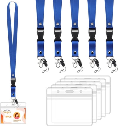 Badgehouders met Lanyard - Kaarthouders Sleutelkoord - Identificatie Tonen - Afneembare Gesp - Horizontaal Formaat - Blauw