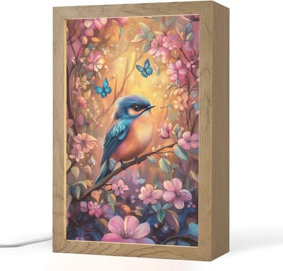 Nachtlampje 20x30 cm - Kinder lampje - IJsvogel - Sprookjesbos - Roze - Bloemen - Tafellamp kinderkamer - Slaapkamer lamp - Bedlamp kinderen - Kinderlampje stopcontact - Wandlamp babykamer - Nachtlampjes