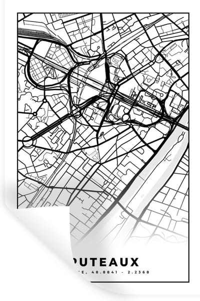 Muurstickers - Sticker Folie - Frankrijk - Kaart - Plattegrond - Puteaux - Stadskaart - Zwart wit - 20x30 cm - Plakfolie - Muurstickers Kinderkamer - Zelfklevend Behang - Zelfklevend behangpapier - Stickerfolie