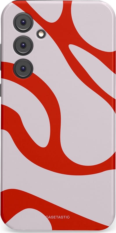 Casetastic hoesje geschikt voor Samsung Galaxy A35 - Dubbellaagse bescherming - Oranje Witte Pebbel Stenen - Fashion Case - Lichtgrijs Rood