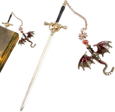 Vintage Zwaarden Boekenlegger van Metaal met Kristallen Hanger - Unieke Cadeau voor Verjaardag en Jubileum, Perfect voor Docenten en Boekenliefhebbers