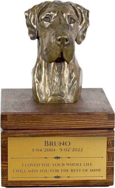 Duitse Dog II - urn hond voor hondenas met beeldje, gepersonaliseerde urn