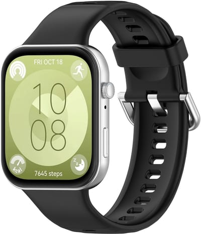 By Qubix - Siliconen bandje met gesp - Zwart - geschikt voor Huawei Watch Fit 5 / 4 / 3