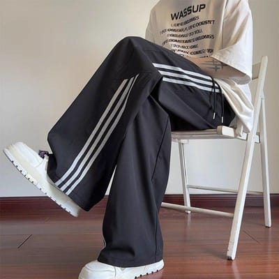 Gestreept Sneldrogend IJszijde Broek voor Mannen en Vrouwen Koppels Zomer Dunne Losse Wijde Pijpen Sportbroek Casual Broek M gray